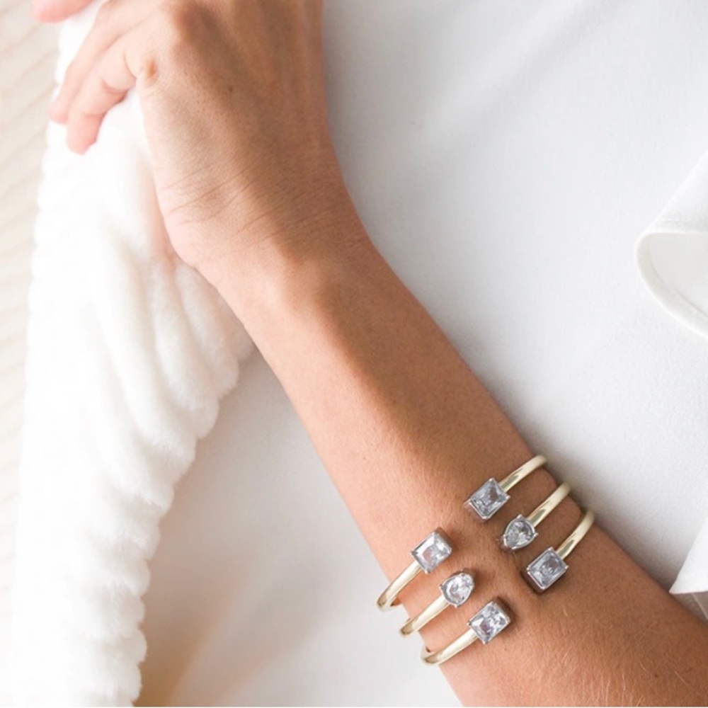 NWT WHBM Goldtone & Silvertone Cubic Zirconia Cuff Bracelet